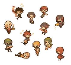 an image of pixel art with many different people in the style of video game characters