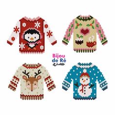 four different sweaters are shown in three different colors and sizes, each with an animal on the front