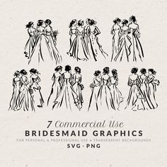 the 7 commercial use bridesmaid graphics are available in svg and png