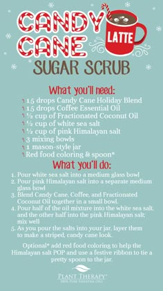 Candy Cane Latte sugar scrub DIY instructions Candy Cane Body Scrub, Scrubs Recipes, Coffee Essential Oil, How To Make Candy, Body Scrub Ideas