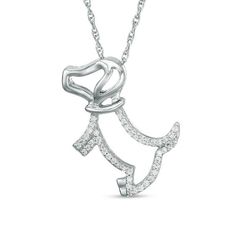 This frisky Fido will keep her amused all day. Crafted in sterling silver, this shimmering pup outline features a sparkling diamond body and polished head. Radiant with 1/8 ct. t.w. of diamonds and a brilliant buffed luster, this pendant suspends along an 18.0-inch rope chain that secures with a spring-ring clasp. Diamond Dogs, Sterling Silver Promise Rings, Buying Gold, Blue Topaz Necklace, Jewelry Drawing, Dog Pendant, Peoples Jewellers, Jewelry Website, Sparkling Diamond