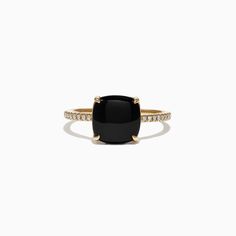 Effy Eclipse 14K Yellow Gold Diamond and Onyx Ring, 1.40 TCW | effyjewelry.com Onyx Rings Women, Onyx Rings, Rings Women, Birthday Ring, Black Onyx Ring, Effy Jewelry, Yellow Stone, 10th Anniversary, Onyx Ring