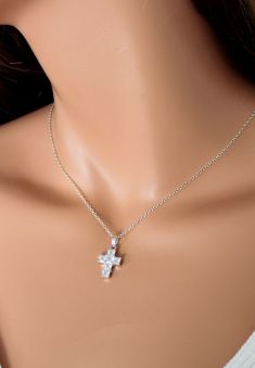 "This is a beautiful and simple Crystal Cross necklace made in Sterling Silver with sparkling Cubic Zirconia Crystals. Cross pendant is sterling silver, measures 16x12mm with clear inset crystals. Necklace chain is Sterling Silver with spring clasp closure in back. This necklace may be ordered on a 16\", 18\", 20\" or 22\" chain. Comes nicely boxed, the perfect gift! Also comes in similar Gold Filled version, see last two pictures. Necklace will ship in 3-5 business days. Please message me if yo Sterling Silver Rhinestone Jewelry Gift, Sterling Silver Cross Jewelry With Rhinestones, Sparkling Clear Jewelry For Gifts, Sparkling Clear Jewelry Gift, 14kt Gold Jewelry, Custom Necklaces, Cross Necklace Women, Clean Sterling Silver, Crystals Necklace