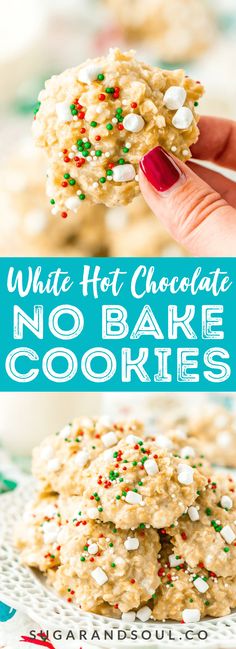 white hot chocolate no bake cookies with sprinkles on the top and bottom