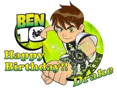 a cartoon character holding a camera with the words ben 10 and happy birthday to him