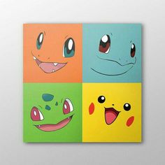 four square paintings with different faces on them