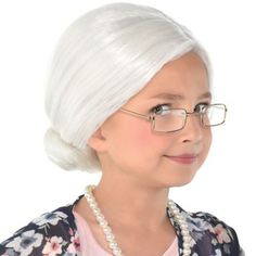 100th Day of School Grandma Wig | Party City Grandma Wig, Grandma Costume, 100 Días De Clases, Necklace Shirt, Old Lady Costume, Glasses Necklace, School Costume, White Costumes, Historical Women