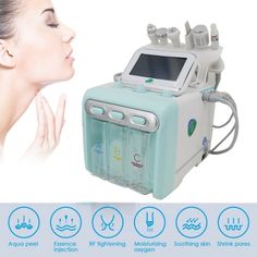 6 in 1 Hydrogen and Oxygen Small Bubble Machine Facial Skin Care Beauty Machine Features 1.Ultrasonic essence introduction: High frequency vibration, deep penetration, repair skin layer. Effectively moisturize and whiten skin and smooth away wrinkles. It can reduce facial spots and any damage to the skin. 2.Expel dead skin and improve skin tone: cool massage head, help to shrink pores, repair damaged skin cells, improve dark and rough skin, brighten skin tone. 3.Oxygen water clean: Deep Cleansing, Remove Grease, Blackhead, Acne, Dirt, Improve Greasy Skin. Replenishment enough water for the skin's stratum corneum cells. Moisturizing and hydrating, quickly penetrates the skin and increases skin vitality 4.Radio frequency compact: The micro current of the microdermabrasion machine can effecti Reduce Eye Bags, Massage Head, Microdermabrasion Machine, Greasy Skin, Whiten Skin, Bubble Machine, Improve Skin Tone, Brighten Skin Tone, Brighten Skin