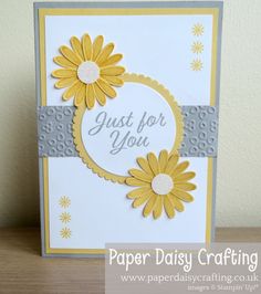 a card with yellow flowers on it and the words just for you written in white