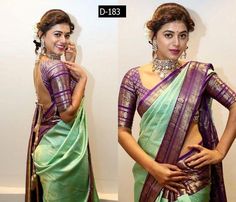 🌹DESIGN : BEAUTIFUL RICH PALLU AND JACQUARD WORK ON ALL OVER THE SAREE.🌹 BLOUSE - BROCADE BLOUSE  WITH EXCLUSIVE JACQUARD BORDER  Type:- Bollywood  weight -580   cut-- 6.30 Set :- 1 Saree :: 1 Blouse Stiching :- Unstiched Blouse Care Instruction :-First Wash Dry Clean Only Saree Color Combinations, Green Sari, Sari Design, Pattu Saree Blouse Designs, Wedding Saree Collection, Indian Saree Blouses Designs, Silk Saree Blouse Designs, Half Saree Designs, Blouse Designs Silk