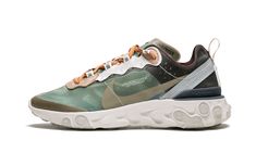 The Undercover x Nike React Element 87 “Green Mist” is one of four perfectly executed colorways of the silhouette from Jun Takahashi that released during the fall of 2018. This colorway features a Green Mist shade on the translucent upper's paneling, with tan and burgundy accents. The result is an earthy aesthetic compared to the rest of the collection, which has more colorful and vibrant looks. Fans of the model that favor a more subtle look placed the Undercover x Nike React Element 87 “Green Nike React Element 87, Earthy Aesthetic, Jun Takahashi, Stadium Goods, Nike React, Unique Shoes, Latest Sneakers, Nike Air Vapormax, Running Shoes Nike