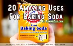 someone holding up a box of baking soda with the words 20 amazing uses for baking soda