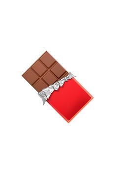 a piece of chocolate with a red paper on it and some silver foil around the edge