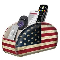 an american flag heart shaped case with remote controls in it and the colors of the us flag