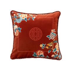 44236721750179 Chinoiserie Pillow, Velvet Lumbar Pillow, Lumbar Pillow Covers, Red Pillow, Bird Motif, Home Sofa, Red Pillows, Jacquard Pattern, Lumbar Pillow Cover