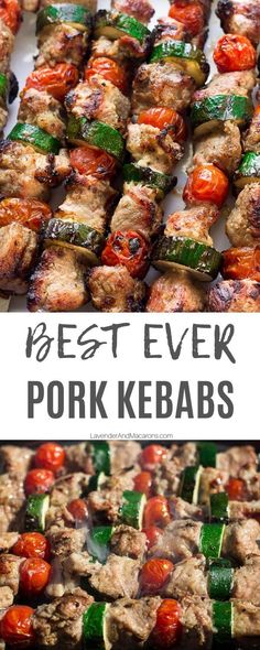 the best ever pork kebabs with tomatoes, zucchini and green peppers