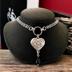 Handmade Necklace . Double Chain Stainless Steel Cable Link With Silver Plated Celtic Heart Knot & Dangly Black Stone . Double Cable Chain Is 16.5 Inch Long . ( If You Need A Different Size Lmk ) Chains Are Stainless Steel Material ( Nickel Free , Allergy Free , Hypoallergenic , No Itching , Do Not Change Color ) Celtic Knot Charm Is Silver Plated . Tags : Boho / Bohemian / Bohochic / Goth / #Gothic / Celt / #Celtic / #Fairy / #Irish / St Patrick's Day / Ireland / Nordic / Viking / Trisquel / Tr Celtic Heart Knot, Celtic Fairy, Medieval Fair, Heart Knot, Viking Clothing, Celtic Heart, Double Chain Necklace, Celtic Pendant, Casual Necklaces