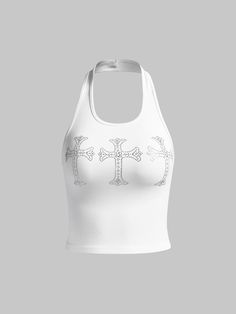 Come to Kollyy to buy Tank Tops at a discounted price, SPU: 48QMTA5C9C93, Color: White, Style:Street, Silhouette:S-Line. Clubbing Shoes, Y2k Halter Top, Tank Tops Diy, Cross Belt, Halter Pattern, Strapless Ruffle Dress, White Figures, White Crop Tank, Crop Top Designs