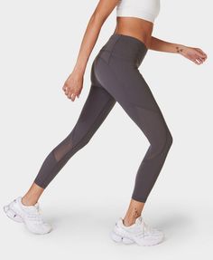 Our new multi-sport leggings with flattering panel details . Our bestselling Power fabric is sweat-wicking, quick-drying and super stretchy. Sculpting shape with mesh panels for added breathability. Two side slip pockets and a back zip pocket. Internal adjustable drawcord. Inseam length: 60cm / 24”. Model wears size S and is 178cm/5'10" tall. Style Code: SB954978Colour: Urban Grey Mesh Gym Leggings, Grey Sports Leggings, Swim Pants, Sport Leggings, Running Leggings, Gym Leggings, Short Leggings, Sports Leggings, Swimwear Accessories