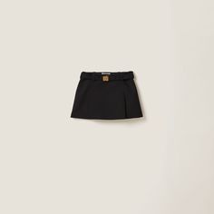 Mini silhouette Lined garment Side zipper closure with hook Logo-engraved buckle Belt detail Miu Miu Handbags, Evening Outfits, Chiffon Skirt, Black Mini Skirt, Black Mini, Skirt Pants, Miu Miu, Online Boutique, Womens Bottoms