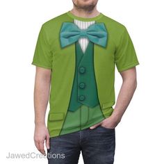 a man wearing a green shirt and bow tie