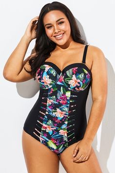 Lady Cut Out Mesh Underwire One Piece Swimsuit Underwire One Piece, Underwire Swimsuit, Plus Size Workout, Plus Size One Piece, Swimsuits For All, Online Shops, Plus Size Swimwear, Swimwear Fashion, Bra Cups