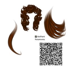 the hair is brown and has long, wavy waves on it's sides with a qr code below