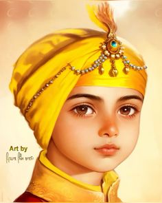 a painting of a girl wearing a yellow turban with jewels on her head