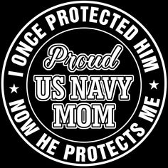 the proud us navy mom sticker is shown in white on a black background with stars