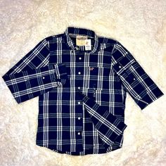 Never Used Before. Tags Still On. Blue Fitted Long Sleeve Flannel Shirt, Fitted Long Sleeve Casual Flannel Shirt, Navy Fall Shirt With Button Closure, Navy Shirt With Button Closure For Fall, Navy Button-up Top For Spring, Casual Blue Button-up Top, Classic Blue Long Sleeve Flannel Shirt, Navy Casual Tops With Button Closure, Casual Navy Tops With Button Closure