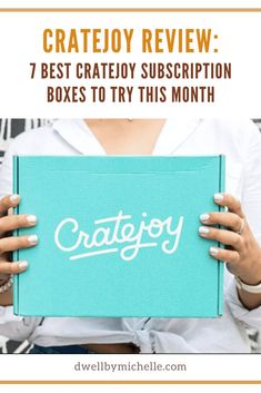 a woman holding a box with the words craftjoy review on it