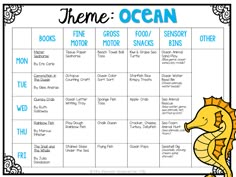 a printable ocean theme is shown with the words, names and pictures on it