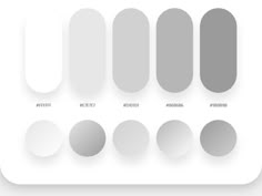 the different shades of gray are shown in this graphic design tool sheet, which includes rounded shapes and oval shadows