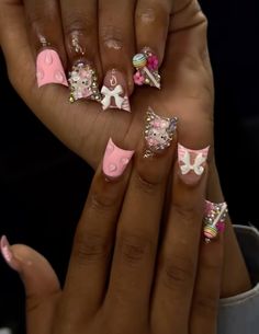 Junk Nails Bling Duck Short, Pink Birthday Nails Short, Hello Kitty Nail Set, Junk Nails Short, I Love Me Nails, Birthday Nails Pink