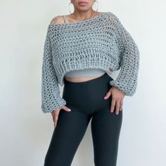 Soft Gray Mesh Crochet Crop Sweater Custom Made to Order . Please allow 1 week for shipping. How to order: Select Size and Color The perfect light weight sweater to throw on after a yoga / gym session to do errands Layer over a long sleeve for cold months Super cute beach cover for breezy days Stitch by Stitch teaches patience and appreciation 100% HANDMADE by yours truly in a smoke free and pet free home studio Thank you for stopping by today! Many hugs, KeKe Samik Hand wash cold and air dry Vegan friendly. Perfect for those allergic to animal fibers Crochet Crop Sweater, Mesh Knit Sweater, Mesh Crochet, Sweater Shrug, Sweater Handmade, Crop Pullover, Cropped Pullover, Crochet Crop, Sweater Crop