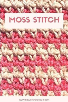 the crochet moss stitch is shown in pink and white