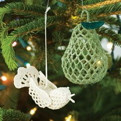 an ornament hanging from a christmas tree