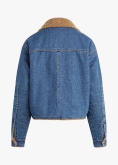 The stonewashed medium blue denim of The Bridget Crop Jacket has cool, vintage vibes thanks to the tan shearling lining, pointed collar and dropped front and back yoke. It has a slightly cropped length and features seam details and low, slanted front pockets for true retro vibes. 91% Cotton, 9% Recycled Cotton Zo is 5'10" wearing size small. Denim Cropped Jacket, Favorite Daughter, Cool Vintage, Trucker Jacket, Cropped Jacket, Retro Vibe, Vintage Vibes, Crop Jacket, Recycled Cotton