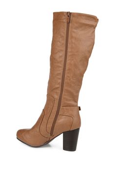 Steal the show this season in heeled boots by Journee Collection. These stylish boots feature tall faux leather shafts that rise mid-calf. Sizing: True to size. Round toe. Inner zip closure. Ankle buckle. Approx. 3" heel height. Approx. 16" shaft height, 15.25" opening circumference. Imported High Shaft Faux Leather Boots For Fall, Winter Wide Calf Polyurethane Boots, Wide Calf High Heel Faux Leather Boots, Wide Calf High Heel Knee-high Boots In Faux Leather, Wide Calf High Heel Knee-high Faux Leather Boots, Wide Calf Tall Platform Boots For Fall, Faux Leather Knee-high Boots For Fall, Knee-high Polyurethane Boots For Fall, Fall Faux Leather Knee-high Boots