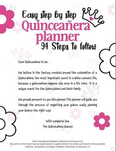 a flyer for an event with flowers on the front and back cover, which reads easy step by step