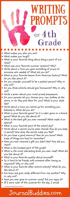 an orange and white poster with the words writing prompts for 4th grade on it