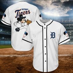 the detroit tigers baseball jersey is on display in front of a stadium full of fans