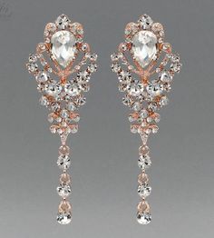 "Rose Gold Plated Crystal Dangle Wedding Gauges Plugs earrings 3.75\"  Long  .. SIZES available: 8g - 3mm 6g- 4mm 4g - 5mm 2g - 6mm 0g - 8mm 00g - 10mm 7/16\"- 11mm (only available in Stainless Steel Single flare with an o-ring)  1/2\" - 12mm  9/16\" - 14mm  5/8\" - 16mm  11/16\" - 18mm  3/4\" - 19mm  7/8\" - 22mm  Regular Posts STYLE gauges: Regular Posts Acrylic Double Flared (Saddle Plugs) Stainless Steel Tunnels  (Internally Threaded) Wood Double Flared (Saddle Plugs) Notices: Please read my Bridal Gauges, Wedding Plugs, Pageant Jewelry, Pageant Earrings, Prom Earrings, Ring Der O, Gauged Earrings, Discount Jewelry, Wedding Bridal Jewellery