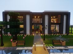 Creaciones Minecrafteate: Casa Moderna Blanco y Gris con jardín en Minecraft. Ideas Para Casas En Minecraft, Minecraft Modern City, Modern House Minecraft, Modern Minecraft Houses, Minecraft Mansion, Minecraft Interior Design, Minecraft House Plans, Bangunan Minecraft, Minecraft Farm