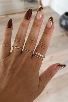 49 Seriously Dope Brown Nails to Make Nails Your Best Accessory! Brown Nails With Design Ideas, Nails To Match Brown Dress, Brown Acrylic Designs, Clear Fall Nail Designs, One Color Fall Nails, Picture Day Nails, Short Almond Nails Fall Designs, Gel Nails November, Dark Brown Fall Nails