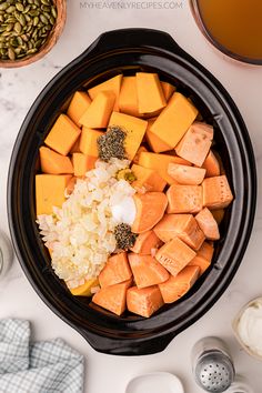 the ingredients for this healthy meal are in a crock pot and ready to be put into the slow cooker