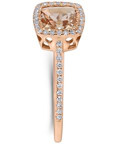 Glistening round diamonds enhance the pink-hued elegance of a center morganite in this beautiful square halo statement ring. Macy's Classic Diamond Ring With Halo Setting, Classic Macy's Diamond Ring With Halo Setting, Macy's Diamond Ring With Halo Setting, Macy's Rings With Halo Setting In Round Cut, Macy's Rings With Halo Setting And Round Cut, Rose Gold Morganite, Halo Rings, Morganite, Round Diamonds