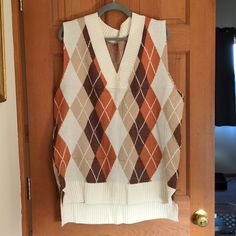 Oversized Vest Purchased Off Amazon, No Internal Tags. Shirts Under Vests Long Sleeve, Oversized Vest, Fall Vest, Argyle Sweater Vest, Argyle Sweater, Orange Brown, Brown Orange, Sweater Vest, Orange