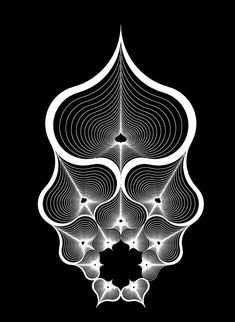 an abstract black and white design on a black background