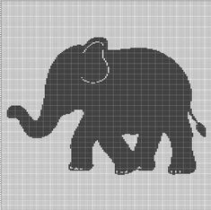 an elephant cross stitch pattern in grey and black on a light gray background, with the silhouette of an elephant